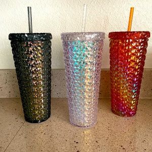 3, 26oz Iridescent Textured Tumblers- Orange, Black & Silver